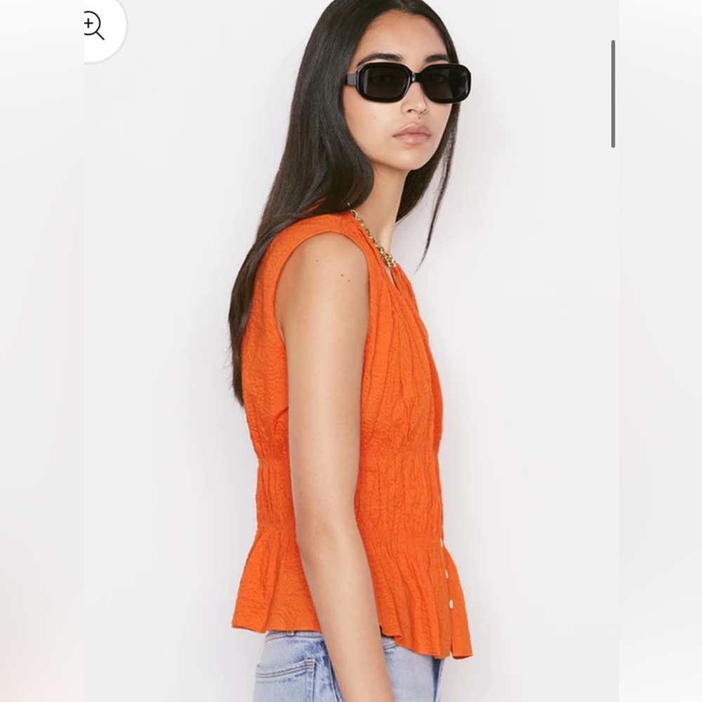Frame Button Down Orange Crush Ruched Top - Picture 2 of 16